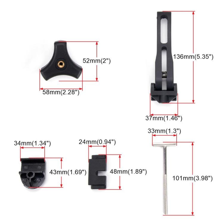 T-type pickup bed cover clamp bracket with steel bolt hardware and size reference