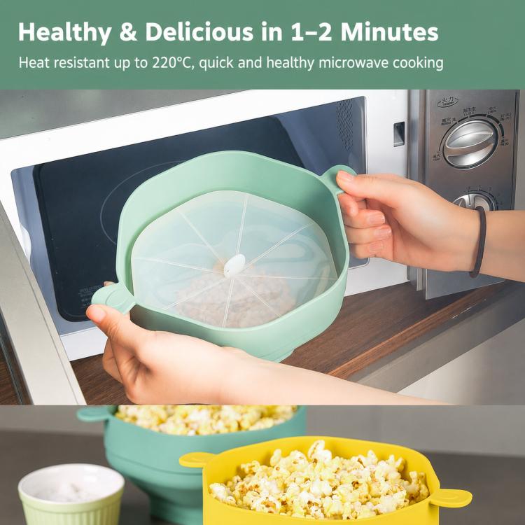 Collapsible silicone microwave popcorn popper bowl with lid, teal