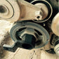 Black crankshaft belt pulley wrench fitted on crankshaft pulley