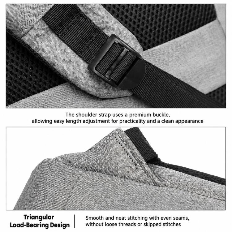 Water-resistant laptop backpack strap with adjustable buckle close-up