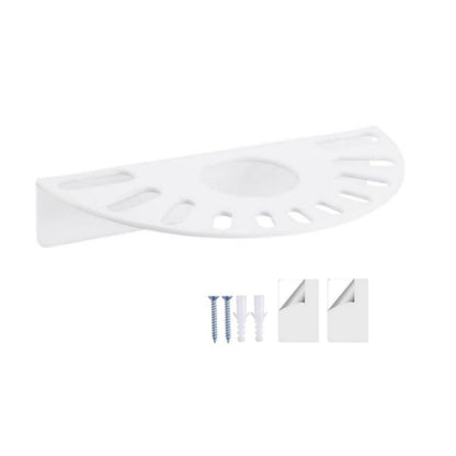 White acrylic wall-mounted scissor holder with oval cutout and tool slots