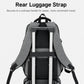 Gray laptop backpack with rear luggage strap for suitcase handle