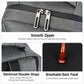 Gray backpack front with smooth zipper pulls and reinforced shoulder straps