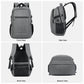 Gray laptop backpack shown in front, side, back, and bottom views
