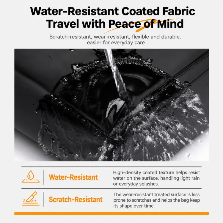 Black water-resistant laptop backpack with coated fabric for splash protection