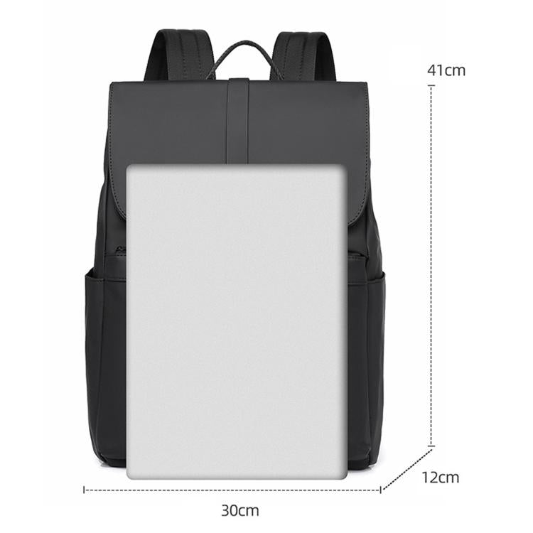 Slim water-resistant laptop backpack with top flap, front opening, and side pockets
