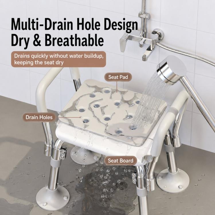 Anti-slip suction bath chair with perforated drainage seat board and seat pad