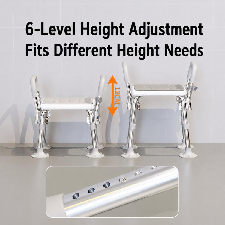 Anti-slip suction bath chair with adjustable height legs for different needs