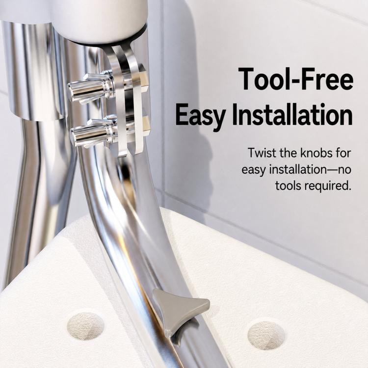 Anti-slip suction bath chair with tool-free twist knobs on metal frame