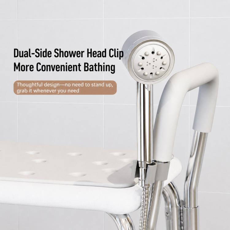 Anti-slip suction bath chair with handheld shower head clip on metal support