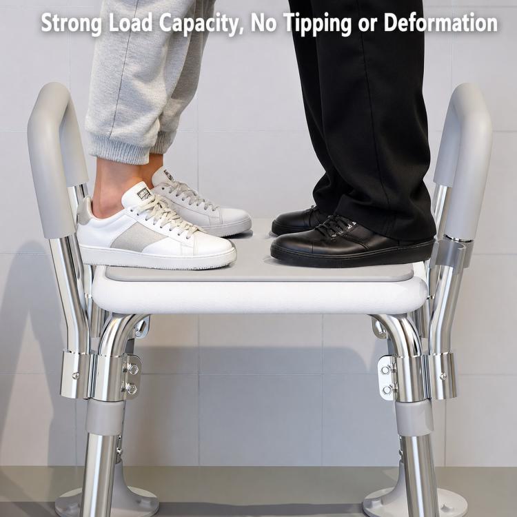 Anti-slip suction bath chair with chrome legs and white seat for stable support