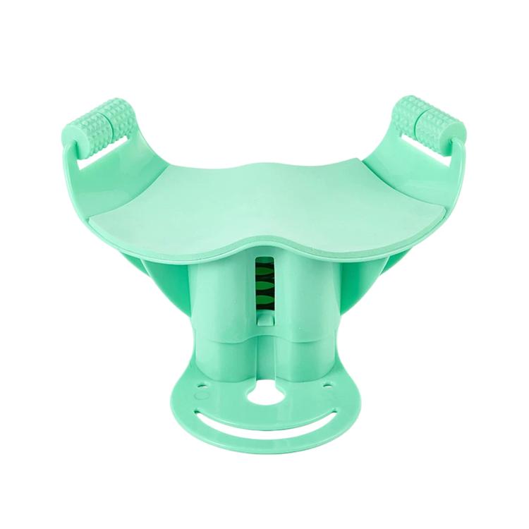 Green pelvic floor trainer with inner thigh exerciser, curved base and grip pads
