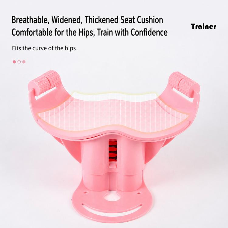 Pink pelvic floor trainer with wide, cushioned seat and textured grip pads on sides