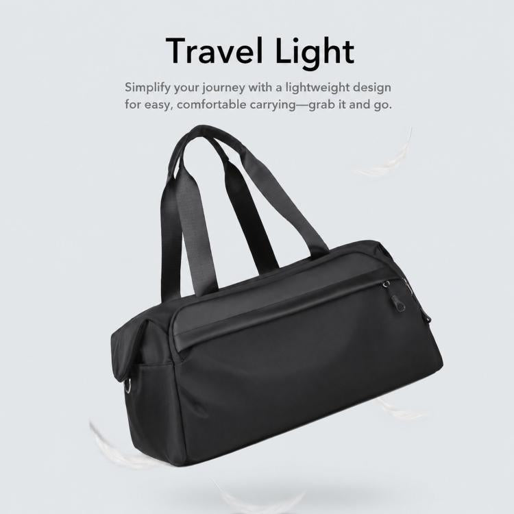 Black water-resistant sports gym bag with wide side panel and zip closure