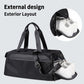 Black sports gym bag with exterior pocket and visible shoe compartment