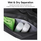 Black sports gym bag with wet/dry separation pocket and water-resistant lining