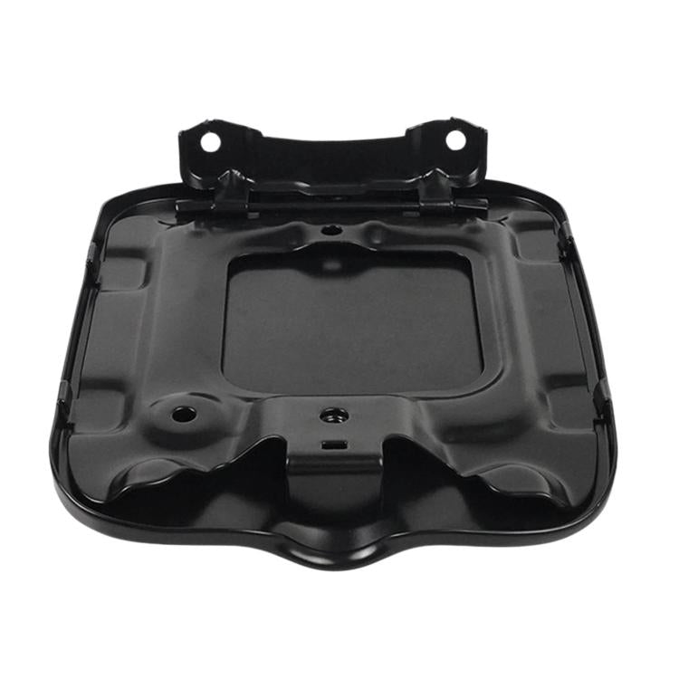 Black fuel tank cap base with mounting tabs and screw holes