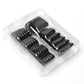 Trimmer head attachment set in clear tray with nine black guide combs