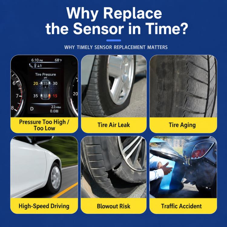 Tire pressure monitoring sensor with valve stem and replacement benefit callouts