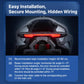 Motorcycle blind spot monitoring radar sensor unit with red rear warning light