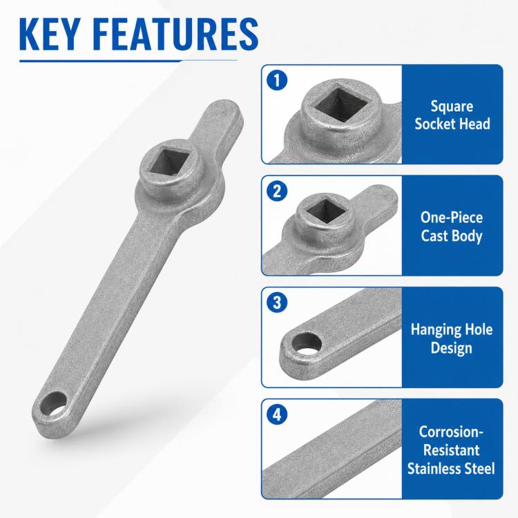 304 stainless steel radiator bleed key wrench with square socket head and hanging hole