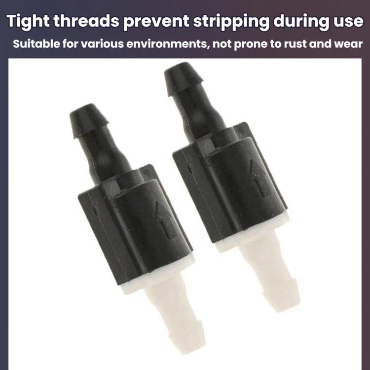 Washer check valve set with black housings and white inlet connector ends