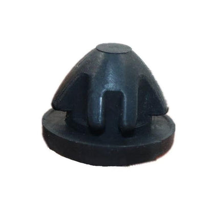 Engine cover rubber grommet mount bushing, dark black rubber piece with central hole
