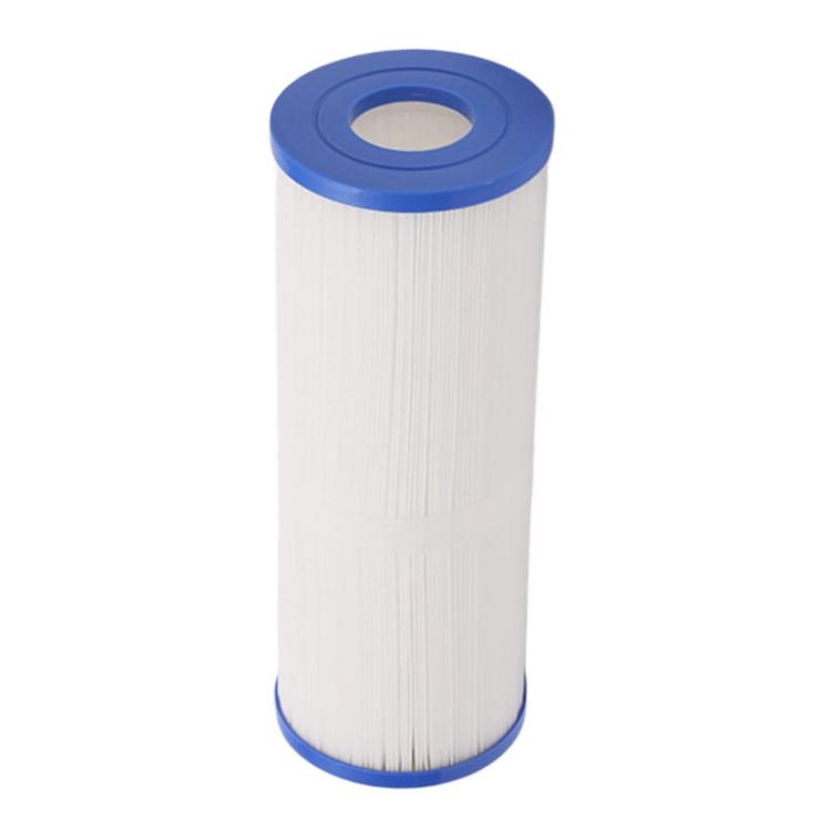 Spa pool filter replacement cartridge with white pleated media and blue end caps