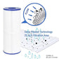 Spa pool filter cartridge with white pleated filter media and blue top and bottom rings