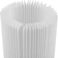 Close-up of white pleated filter cartridge media with dense fold ridges
