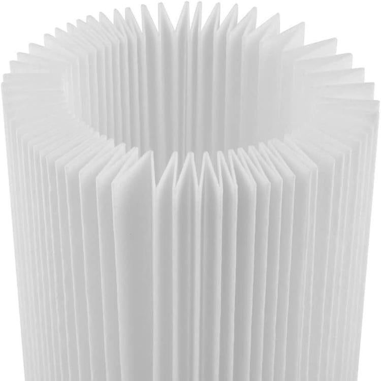 Close-up of white pleated filter cartridge media with dense fold ridges