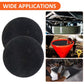 Two black round oil drain splash pad mats for vehicle fluid changes