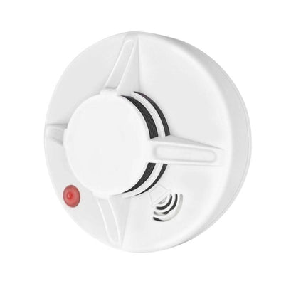 White standalone smoke alarm with red status light and alarm speaker vents