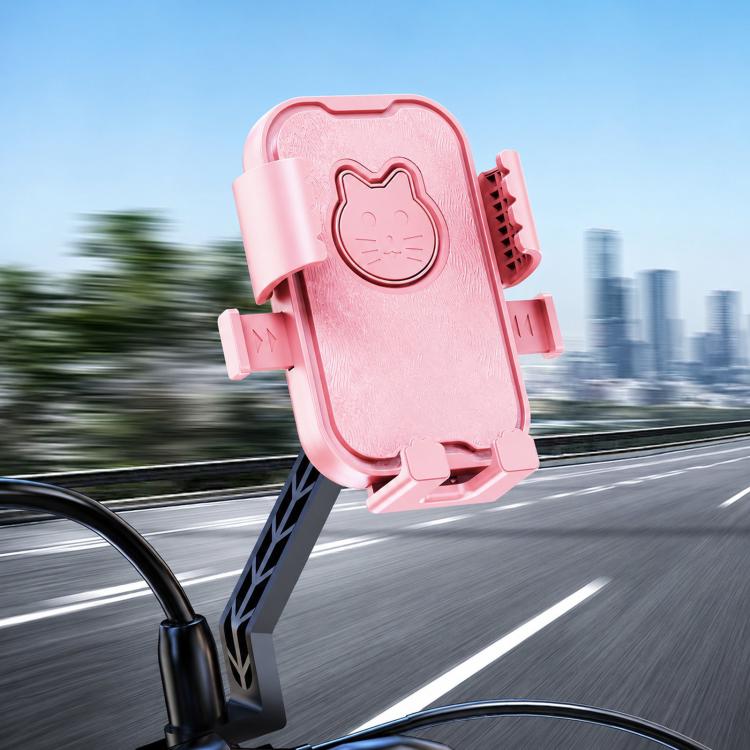 Pink cat phone mount with adjustable brackets for handlebar or mirror fit