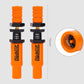 Orange Auto-Stop tire relief valve with PSI/BAR scale and brass stem, pair view