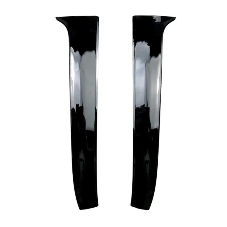 Pair of glossy black rear spoiler trim fins, curved for car mounting