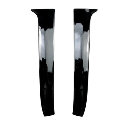 Pair of glossy black rear spoiler trim fins, curved for car mounting