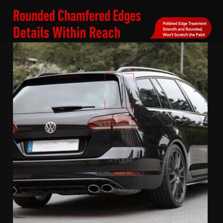 Rear roof spoiler on a station wagon, glossy black finish