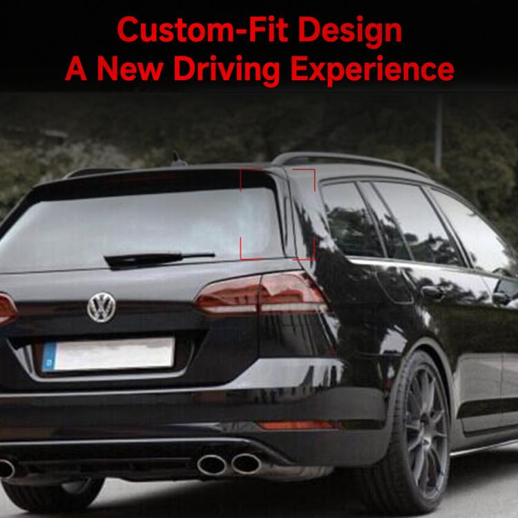 Rear roof spoiler installed on a station wagon, glossy black