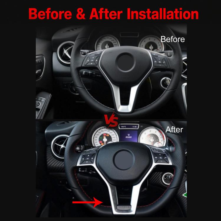 Steering wheel trim decal installed, silver accent lower center and side panels