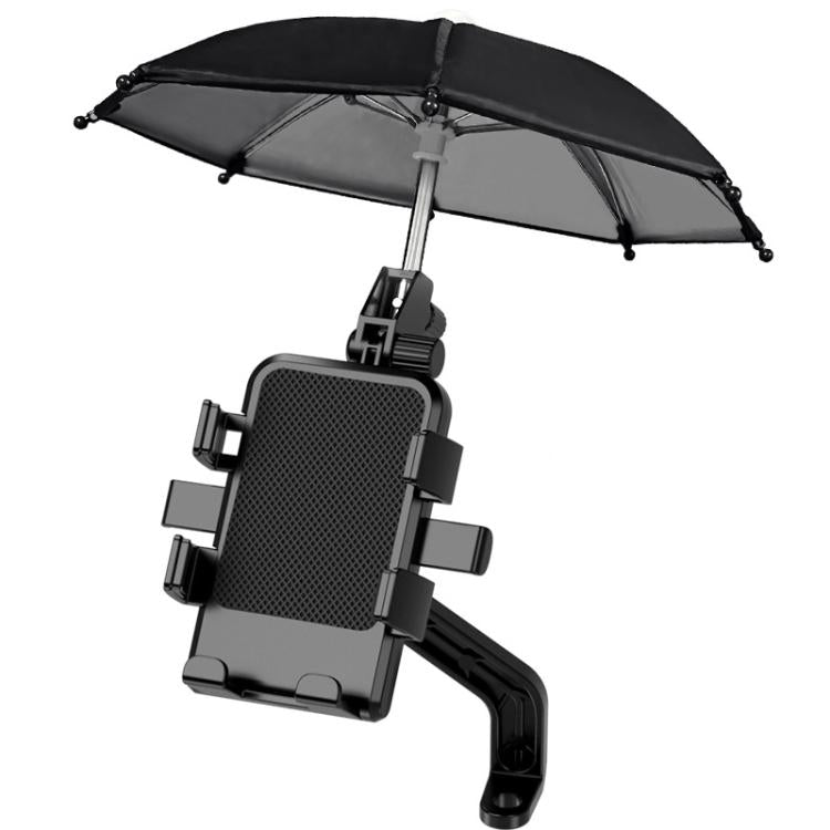 Motorcycle phone mount with sunshade umbrella canopy and universal phone cradle