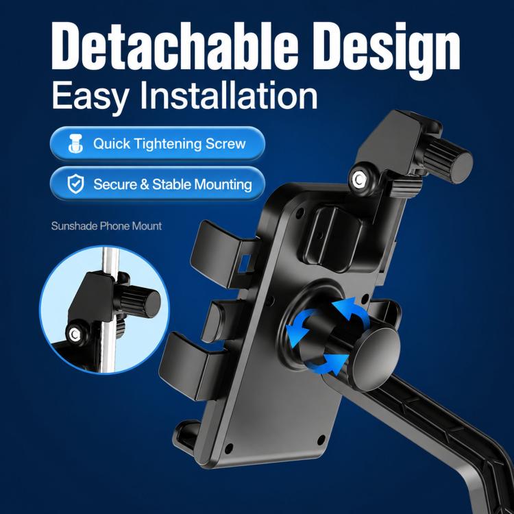 Motorcycle phone mount with detachable frame and mounting clamps for handlebar