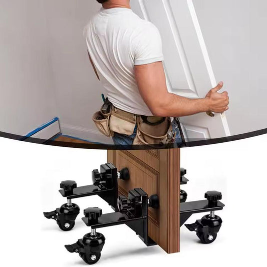 Door carrying dolly with black roller base and swivel casters for moving doors