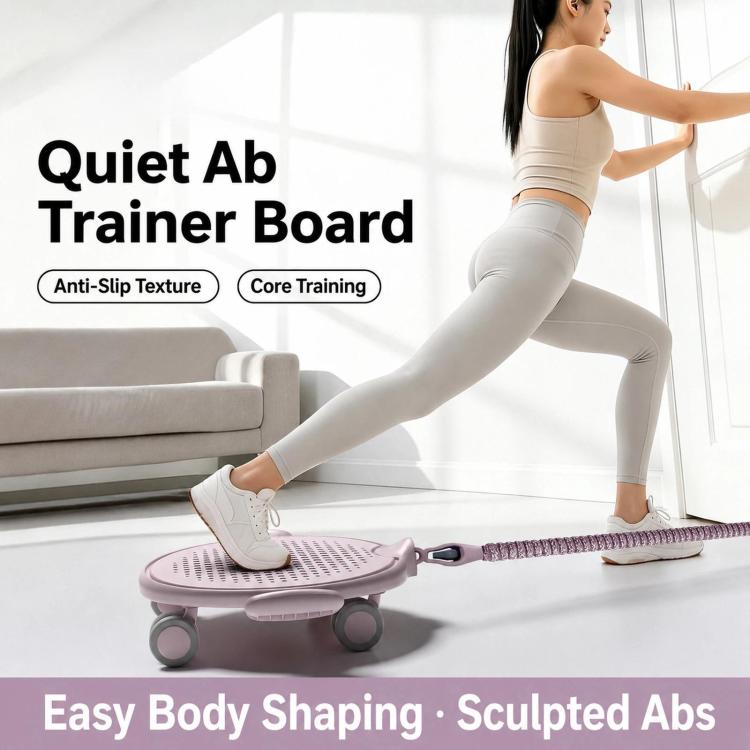Pink Pilates slider board with knee pad and anti-slip base on rolling wheels