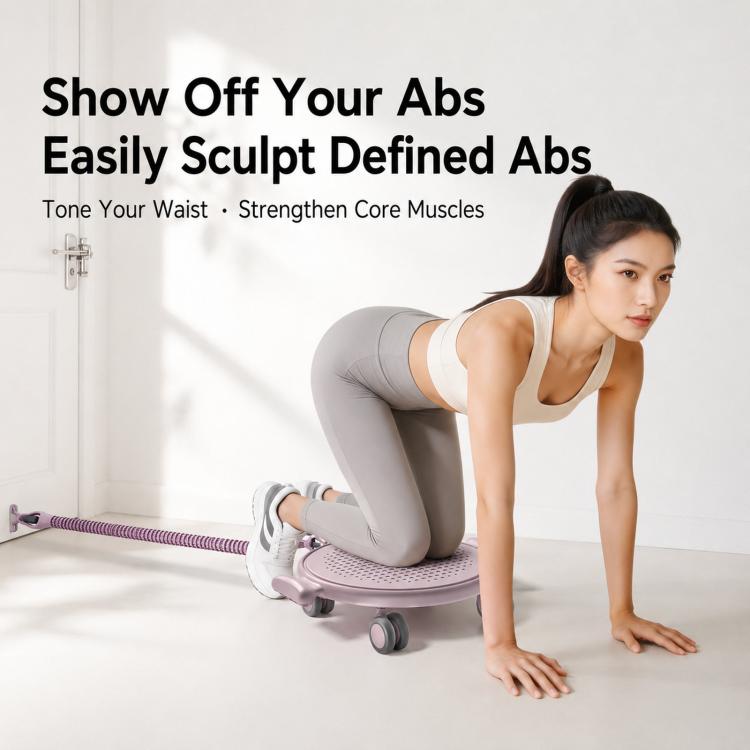 Gray Pilates slider board with knee pad and rolling wheels for core workout