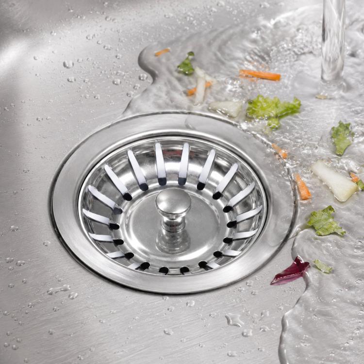 Stainless steel sink strainer basket with perforated ring and center drain plug