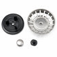 Sink strainer basket kit with metal basket, black base, plug, and small cap