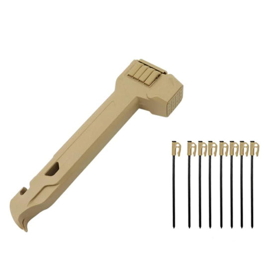 Multifunctional Camping Hammer Set with 8 Steel Tent Pegs Portable Tent Stake Mallet with Built-in Storage Compartment