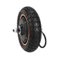 Rear hub motor wheel with black knobby tire, orange ring, and attached power cable