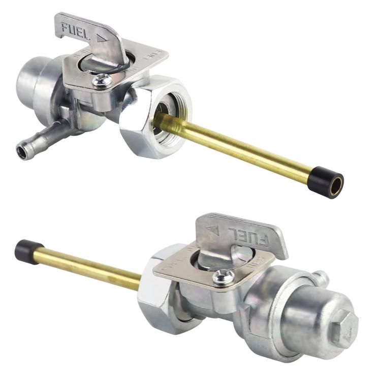 Fuel valve switch with lever and two gold tubes, black end caps